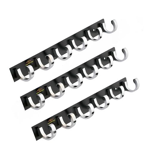Image of Heavy Duty C Type Stainless Steel Cloth Hanger Suitable for Bathroom Bedroom Kitchen Wall Hook Rail Hanging Scarf Coat Keys Tie, Towel Door Robe (6 Pin CP Black, Pack of 3)