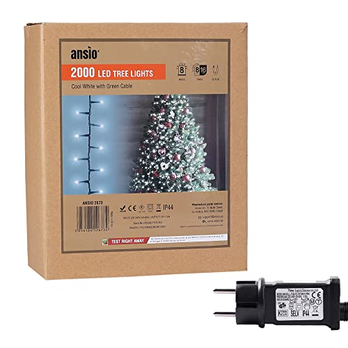 ANSIO® Guirlande Lumineuse 50m 2000 LED Blanc Froid Guirlandes Lumineuses Sapin en Grappes de Noel d'Extérieur et Intérieur Idéales pour Fenêtre, d’un...