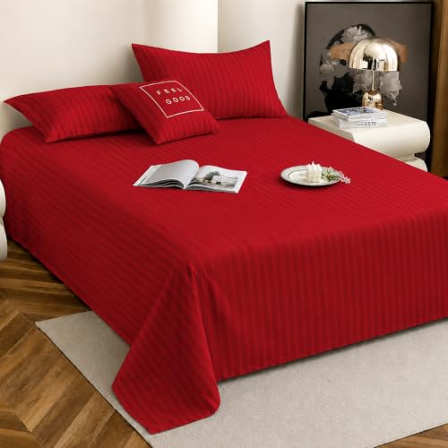 Image of Satin Striped Glace Cotton Double bedsheet with 2 Pillow Cover | Soft & Smooth Finish | Double Bed bedsheet 90 x 90 Inch | Pillow Cover 18 x 28 Inch | Breathable, Fade Resistant