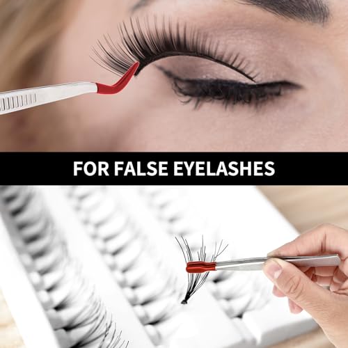 WLLHYF 3 Pieces Tweezers with Rubber Tips Set including Red Silicone Coated Flat Bent Pointed Tip Tweezer for Crafting Jewelry Eyelash Tool Applicator Industrial Sticker Long Tweezers - Image 4