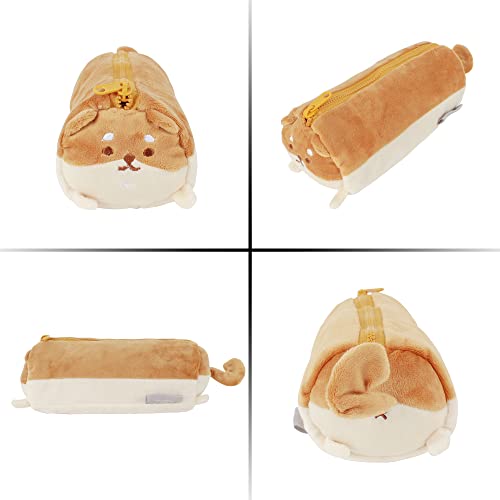 Image of Minache Plush Animal Stationery Pouch Women Cute Dog /Dinosaur Plush Pencil Case Ladies Cosmetic Bag (7019+Brown Puppy), bd-06484AD