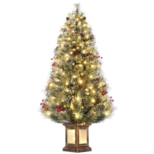 GarveeHome 4.5 ft Pre-Lit Christmas Tree, Artificial Christmas Tree with 108 Warm White Led Lights, Easy Assembly, Fake Xmas Tree for Home Office Part