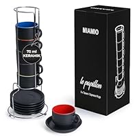 MIAMIO - 6 x 75 ml Espressotassen Set/Espresso Tassen Set mit Untertasse & Ständer - Kaffeetassen Set 6er Kaffeebecher Keramik - Le Papillon Kollektion (Bunt)