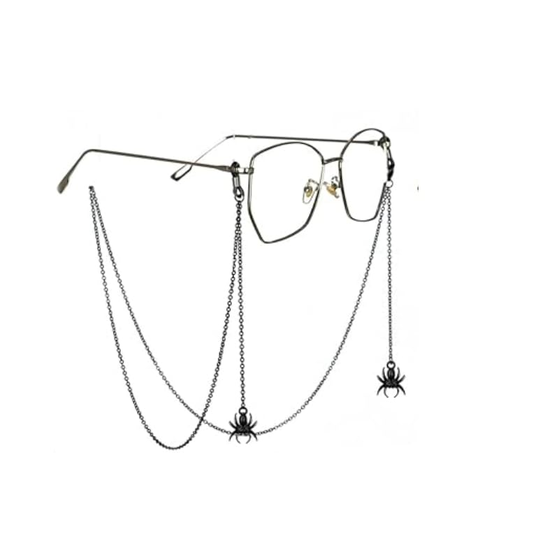 Image of Glasses Chain for Women Black Goth Spider & Mask Pendant Eyeglass Strap Holder Halloween