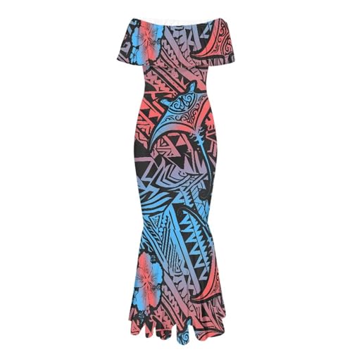 Image of Polynesian Dresses for Women Off Shoulder Maxi Dress Puletasi Samoan Dresses S-7XL