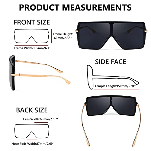 FEISEDY Flat Top Oversized Shield Sunglasses Women Men Square Fashion Rimless Shades UV400 B27844