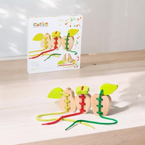 Image of CUBIKA Wooden Lacing Fruit Set - Montessori Threading Toy for Toddlers Ages 3+ - Made from Natural Wood with Water-Based Paints - Travel-Friendly Educational Gift for Boys & Girls