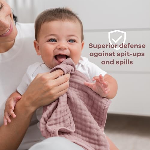 Image of Comfy Cubs Muslin Burp Cloths 20 inch x 10 inch, Pack of 6 - Large, 6-Layer, Ultra Absorbent 100% Cotton for Baby Drool and Messes - Soft, Safe & Gentle Baby Burp Cloths Set for Boys & Girls - Mauve