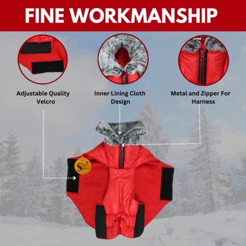 Image of Sage Square Quilted Fur Dog Winter Coat Jacket- Windproof, Waterproof, Pet Apparel, Insulated, Adjustable, Soft & Snug, Warm & Cozy Comfort for Indoor & Outdoor Use (Red) (Large - 24 inch)