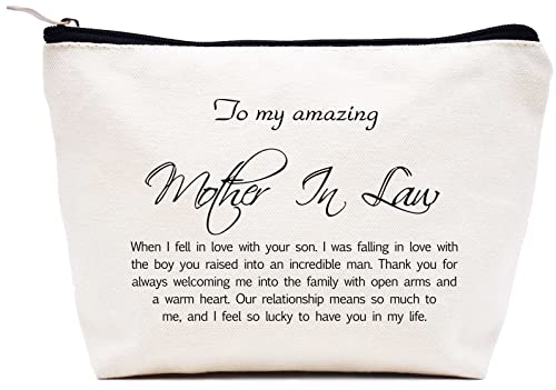 LIBIHUA Wedding Gift for Mother of the Groom from Bride Thank You Present for New Mom Mother in Law Bridal Shower Present-Makeup Bag Cosmetic Bag Travel Pouch I Feel So Lucky to Have You in My Life