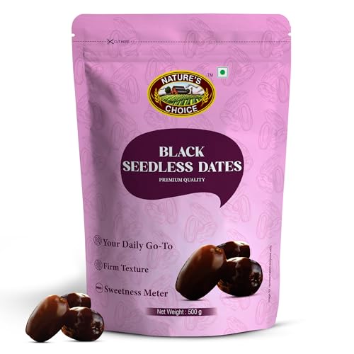 Image of Nature's Choice Black Seedless Dates (500g) | Premium Dates | Soft Seedless Khajur with Chewy Texture | Naturally Sweet | Healthy Snack | Fresh Quality for Fasting | Packed With Nutrients | Khajor