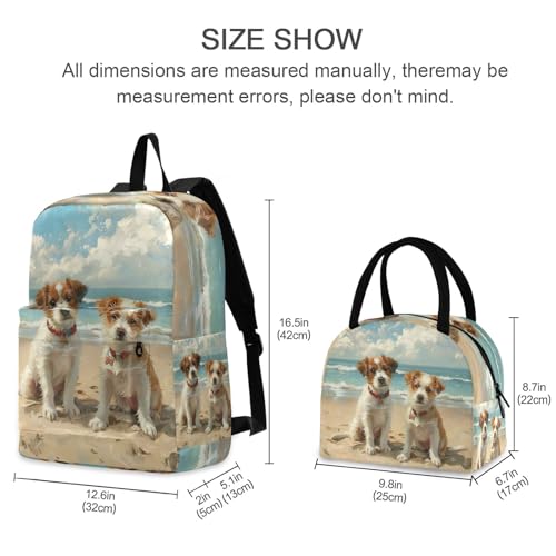 Kids School Bag Set Cooler Bag Waterproof, Kids Backpacks with Lunch Bag, Cute Dogs Beach2