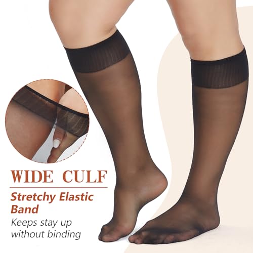 WiliW 6 Packs Plus Size Knee High Sheer Stockings for Women, Nylon Trouser Socks2