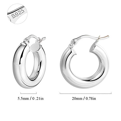 Chunky Hoop Earrings Thick Hoops for Women | Classic Thick Shiny Polished Round-Tube Chunky Hoop Earrings with 925 Sterling Silver Post for Women Girls Gift 6