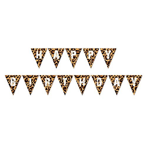 Kristin Paradise Leopard Print Happy Birthday Banner, Safari Party Sign, Jungle Animals Theme Decorations, Boy Girl Baby Shower Supplies, Bday Kids 1St First Decor #TOP1