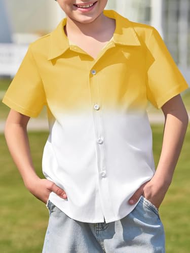 Haloumoning Kids Summer Casual Short Sleeve Gradient Hawaiian Shirt 5-14Y
