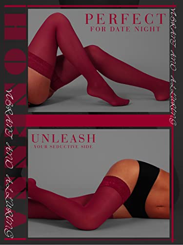 Image of HONENNA Semi Sheer Stay Up Lingerie Thigh High Stockings Lace Top Size A-F