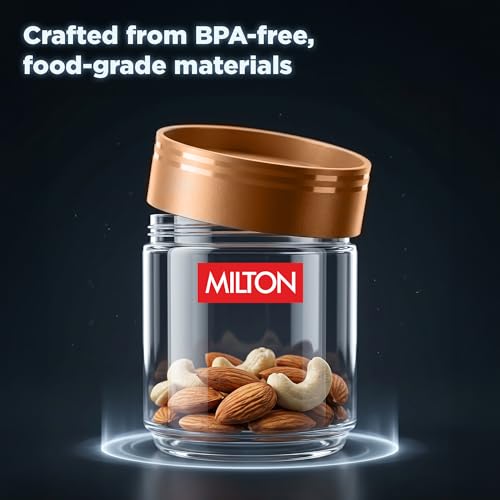 Image of MILTON Stack IT 500 Airtight Kitchen Jars Set of 2 I Food Grade Plastic Kitchen Storage and Containers I Transparent, Stackable & Unbreakable I 360 ml each I Brown
