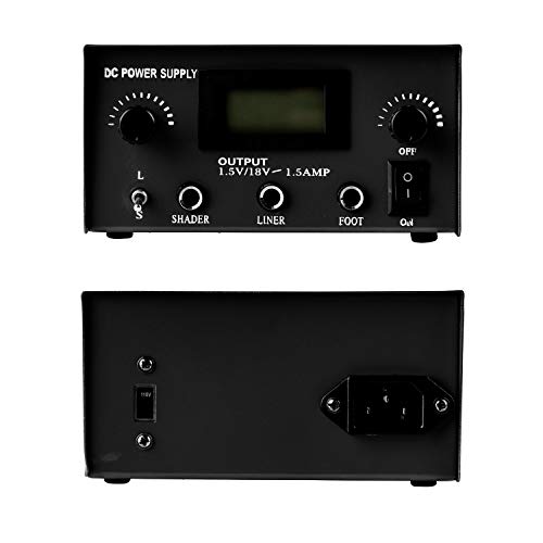One Tattoo World Dual Tattoo Machine Power Supply | Digital Lcd Display | Stainless Steel Pedal & 2 Clip Cords | Black #TOP2
