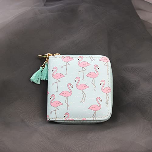 timlee Cute Rainbow Unicorn Design Short Wallets Pink Flamingo Wallet for Girls Flamingo Purse(Blue Flamingo)2
