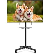 PERLEGEAR Mobiele tv-standaard op wielen voor 23-60 inch LED, LCD, platte en gebogen tv's tot 40kg, -10 ° tot 15 ° kantelbare draagbare tv-standaards met laptopplank, in hoogte verstelbare rollende