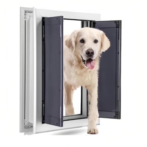 MIDUOLAI Hundeklappe für große Hunde, Hundeklappe Aluminium Mit Paneelen, Hundeklappe Metall Mit Automatisch SchließEnden Magnetklappen, Einschiebbares Paneel & SicherheitsschlöSser,Silber,54 * 41cm