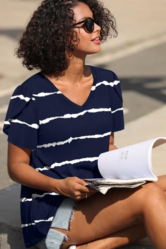 Image of CATHY 2026 Women Tops Summer Short Sleeve Tunic V Neck T-Shirts Loose Casual Floral Blouse S-4XL
