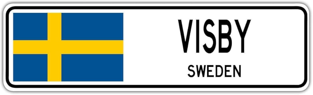 Yelacecca Visby, Sweden Street Sign Swedish Flag City Country Road Wall Gift Street Sign 4x16 inches