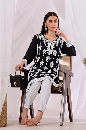 Image of Sidhidata Women's Rayon Sequence & Beads Embroidered Kurti (Kurti Beads)