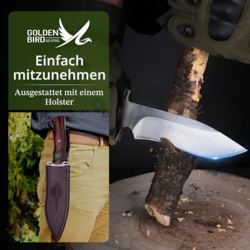 Foto von Golden Bird Outdoor Survival messer mit Lederscheide und Palisandergriff