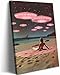 Ufo And Alien Encounter Canvas Wall Art Trippy Spaceship Beach Painting Picture Wall Decor Sci-Fi Themed Yacht Poster Print Artwork for Bedroom Living Bathroom Home Decoration
