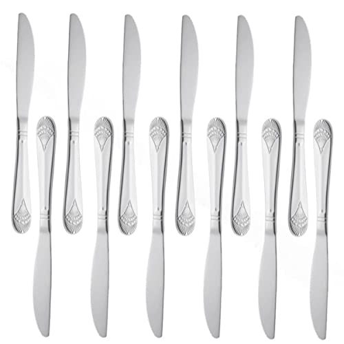 TrueCraftware- Set of 12 Stainless Steel Elizabeth Dinner Knife- Stainless Steel Flatware Silverware Cutlery Kitchen Tableware Set for Home and Restaurant Butter Knife Spreader Table Knives
