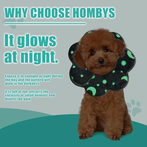 Image of HOMBYS Luminous Soft Dog Cone Collar Adjustable After Surgery for Dogs & Cats, Glow in The Dark Design for Claming Dog, Comfy Pet Recovery Cone, Elizabethan Collar for Stop Licking