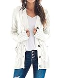Goranbon Women's Cable Knit Cardigan Long Sleeve Open Front Button Down Knitwear Sweater Coat