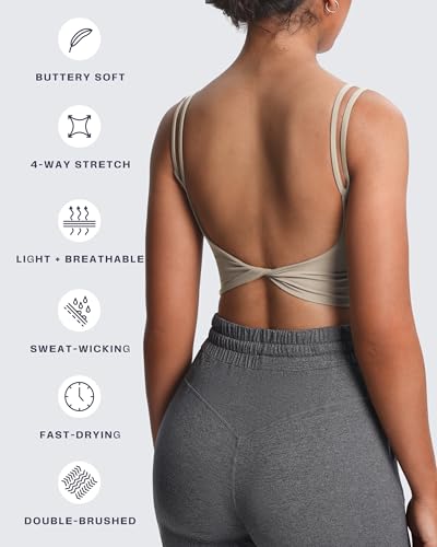 Image of Aoxjox Women's Workout Sports Bras Fitness Padded Backless Yoga Crop Tank Top Twist Back Cami