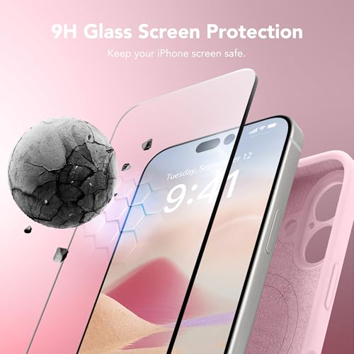 Image of Magnetic for iPhone 16 Case, Compatible with MagSafe, [Screen Protector + Full Camera Protection], Silicone Shockproof Anti-Scratch Protective Phone Case for iPhone 16 6.1 inch, Chalk Pink