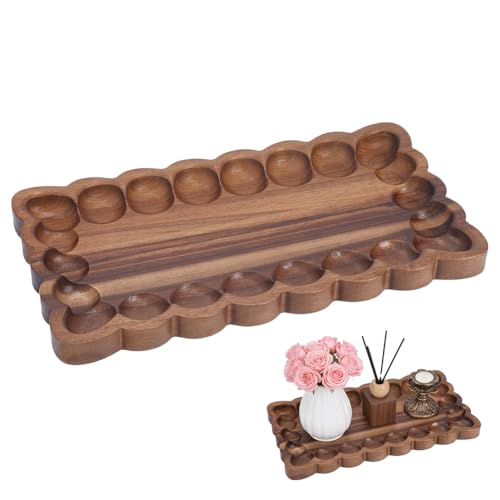 EVERJOYCRAFT Wood Decorative Tray with Scalloped Edge Rectangle Serving Trays
