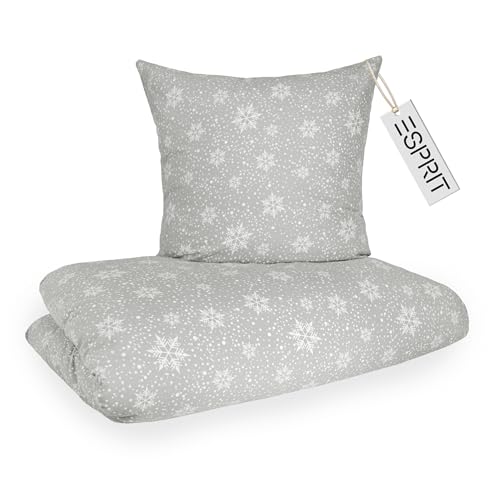 Esprit Flanell Bettwäsche 140x200 Baumwolle Grau Schneeflocken -...