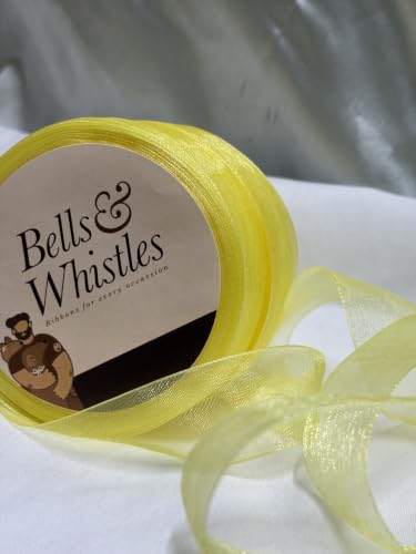 Image of Bells&Whistles Sheer Organza Ribbon | Pack of 2 | Length: 50 Yards Width: 1 inch | Christmas, Festive Decoration. (Lemon Yellow)