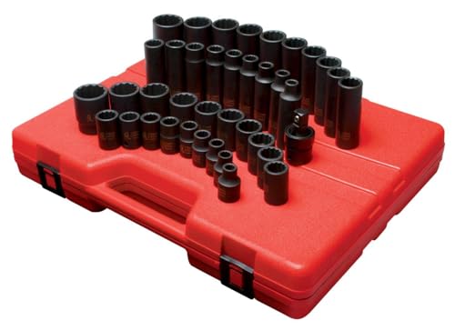 SUNEX TOOLS 2699 1/2-Inch Drive 12-Point Metric Master Impact Socket Set, 39-Piece