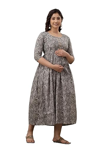 Image of The Moon Star Women's Cotton Floral Printed Anarkali Maternity Feeding Kurti | Breastfeeding Dress for Mothers | Zipper Feeding Kurti, Nursing Kurti, Comfortable and Trendy Maternity Wear
