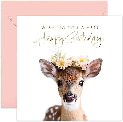 Old English Co. Baby Deer Very Happy Birthday Card for Her - 킢̎q ԕ o[Xf[J[h p - o   Fl | ͋ t