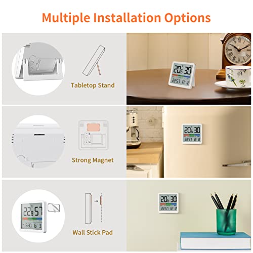 NOKLEAD Room Thermometer Hygrometer Small Digital Temperature Humidity Meter Indoor Thermometers Sensor Air Monitor with Clock Comfort Display Calibration