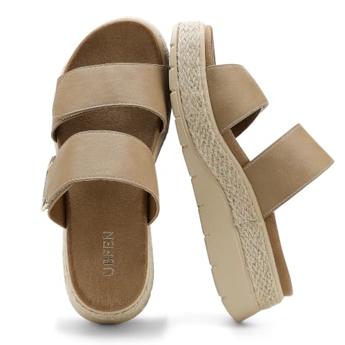 Image of UBFEN Womens Platform Wedge Sandals Orthopedic Arch Support | Espadrille Slides, Comfortable Cushioned, Dressy for Summer Walking, Beach Vacation