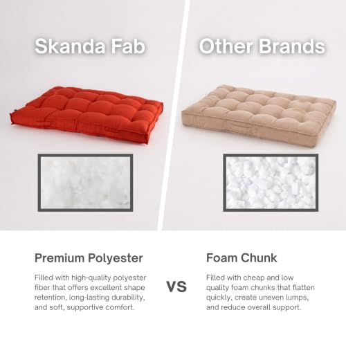 Image of SKANDA FAB Low Seating Cushion -100% Cotton Twill,Hand-Plotted Microfiber Filling,Floor Cushion with 2 Back Support Cushions - Ideal for Living Room,Balcony,Lounge- 80x120 Terracotta (Pack of 1),Red