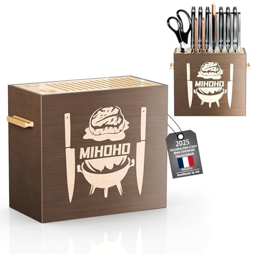 Bloc Couteaux de Cuisine en bois, support à couteaux en bois, rangement unique pour couteaux de comptoir avec base antidérapante (noyer B)
