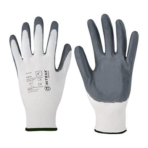 3Kamido Gants de travail (12 paires) - Gants de Travail, antidérapants, sans coutures, nitrile de la qualité, résistance aux graisses, réparations, Industrie Automobile, Finition, Atelier (10, Gris) Cover