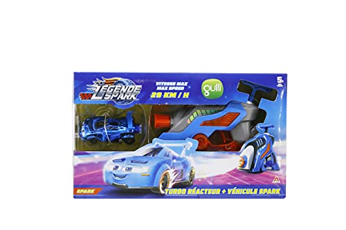 LA LÉGENDE DE SPARK Lanzador Turbo Reactor + Vehículo Spark - Gatillo de Lanzamiento, Muy Velocidad 29 km/h - Juguete para Coche con Ruedas de Goma - Funcionamiento sin Pilas, FR222011