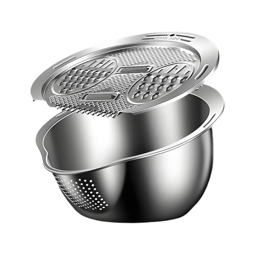 Colador de arroz multifuncional, colador de arroz de acero inoxidable con pelador, colador de cocina multifuncional, colador de malla fina, lavaplatos, limpiador de arroz, frutas y también
