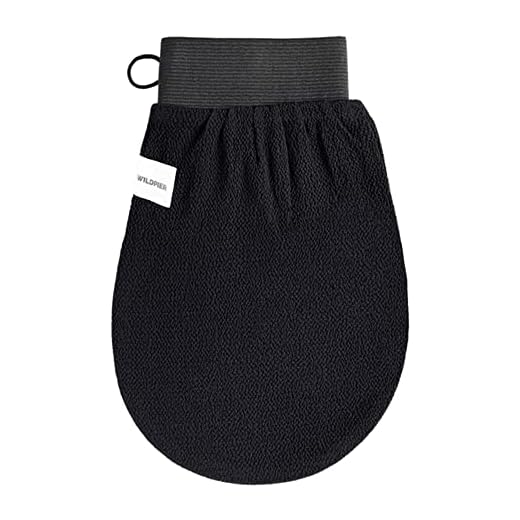 Wildpier Beauty Exfoliating Glove Luxe for Sensitive Skin Mitt Body Scrub for Bath Shower Spa Hand Exfoliator Gloves, Dead Skin Cell Remover, Plant Based Deep Exfoliation Scrubber, Black